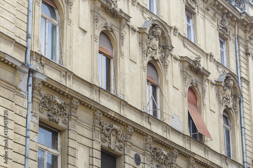 Ornate building facade in central Budapest, Hungary. © julianelliott