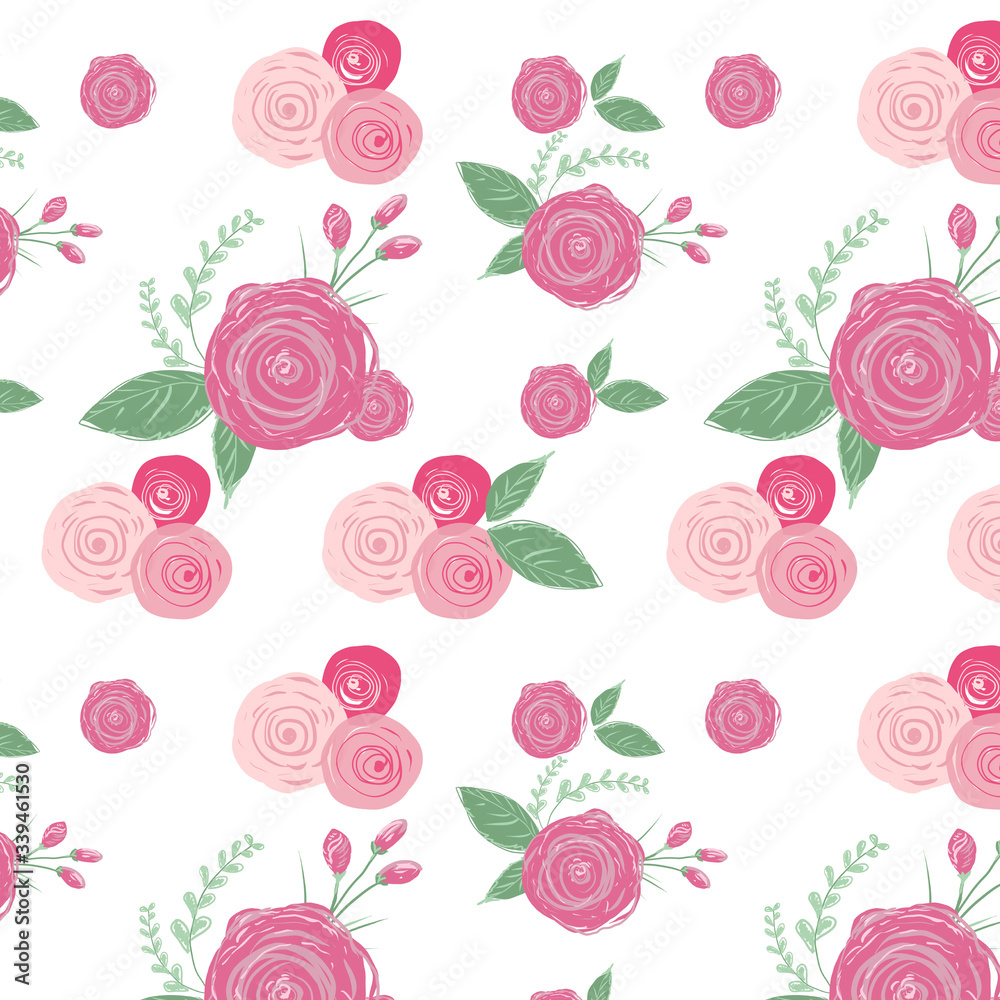 blooming rose pattern with leaves