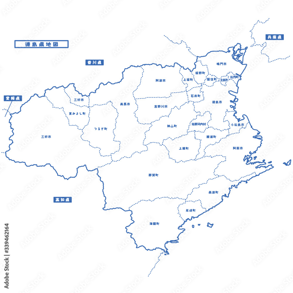 徳島県地図 シンプル白地図 市区町村