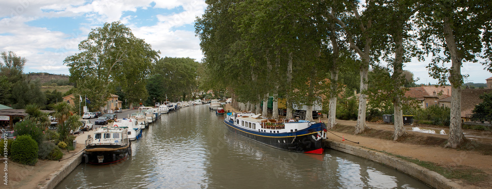 Canal du midi Beziers France. The seven locks. Boats. Canal. Waterway. Panorama