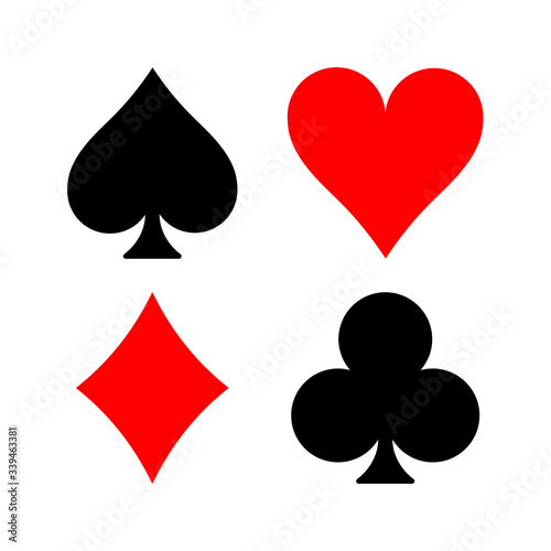 Vector high quality illustration of the four french playing cards suits symbols - Spades Hearts Diamonds and Clubs icons isolated on white background