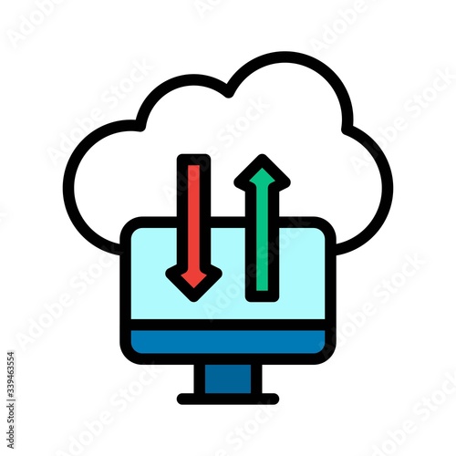 telework or telecommuting related cloud server connect with computer vector with editable stroke,