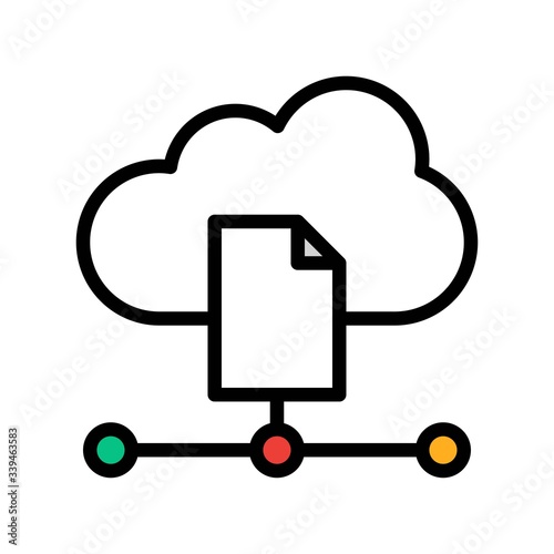 telework or telecommuting related cloud server with page vector with editable stroke,
