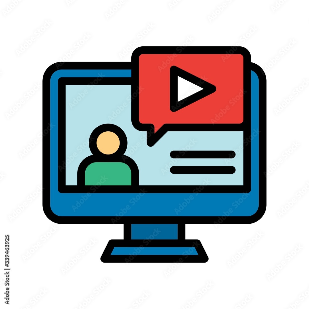 telework or telecommuting related video player and character in computer screen vector with editable stroke, telework or telecommuting related video player and character in computer screen vector with editable stroke,