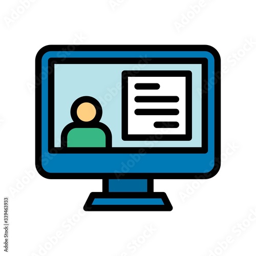 telework or telecommuting related character and page in computer screen vector with editable stroke,