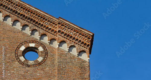 Photos A detail of the Gothic facade of the church of San Lorenzo di Vicenza