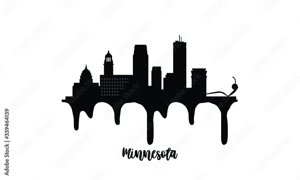 Minnesota black skyline silhouette vector illustration on white background with dripping ink effect.