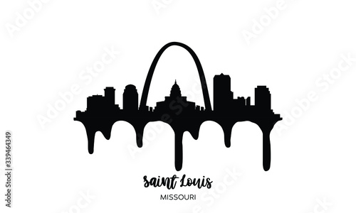 Saint Louis Missouri black skyline silhouette vector illustration on white background with dripping ink effect.