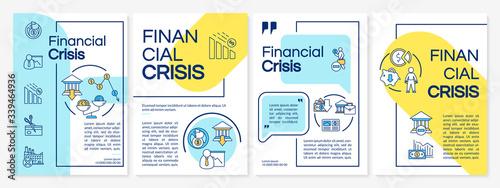 Financial crisis brochure template. Economic problem, currency decline flyer, booklet, leaflet print, cover design with linear icons. Vector layouts for magazines, annual reports, advertising posters
