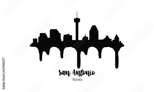 San Antonio Texas USA black skyline silhouette vector illustration on white background with dripping ink effect.