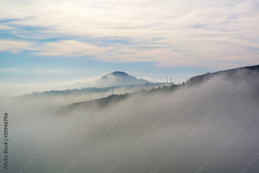 hill in fog
