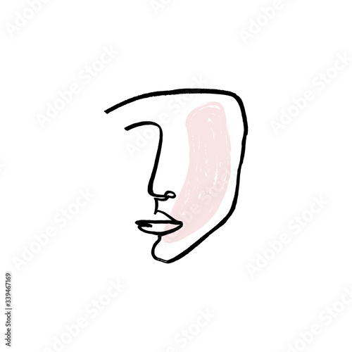 Modern abstract line face portrait, linear brush art. Picasso inspired style. Lineart human symbol, contemporary cubism sketch, ink painting. Abstract t-shirt print. Vector illustration