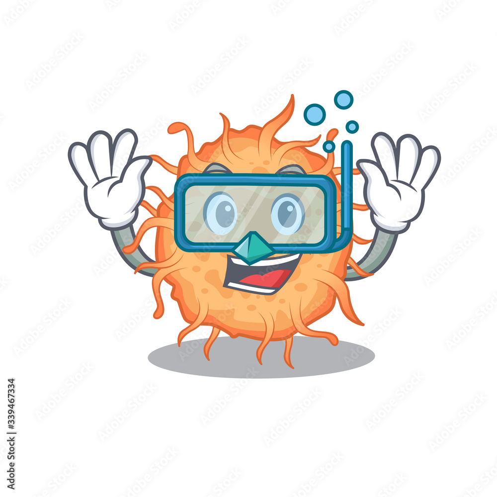 Bacteria endospore mascot design concept wearing diving glasses