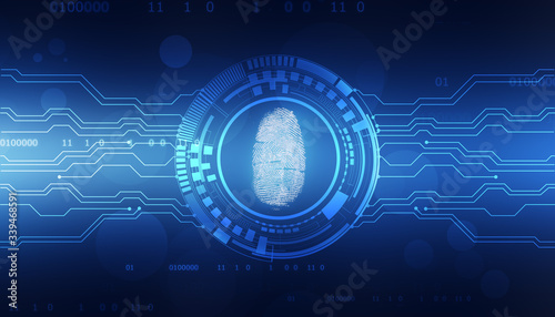 Fingerprint Scanning Identification System. Biometric Authorization and Business Security Concept, fingerprint Scanning on digital screen. cyber security Concept.