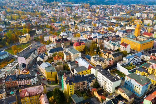 Aerial cityscape of Jablonec nad Nisou