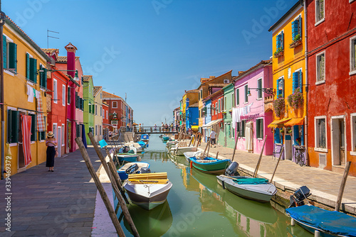 Colorful houses in downtown Burano  Venice  Italy
