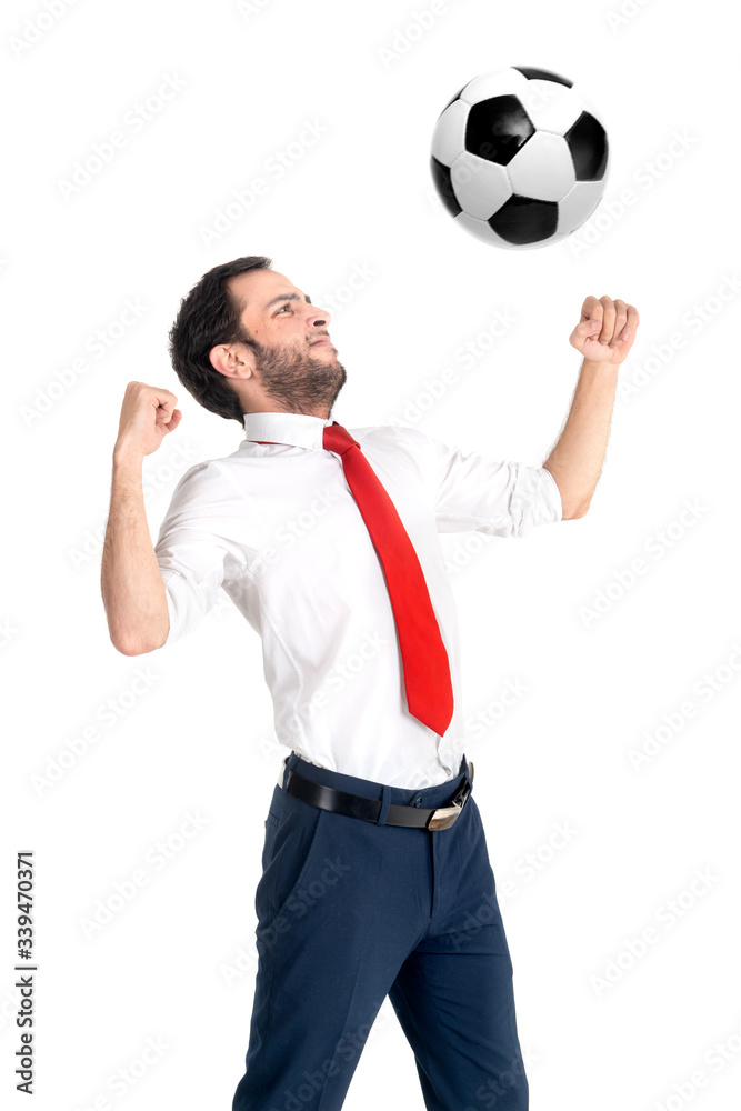 Happy businessman with football