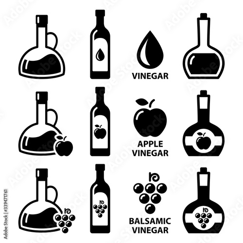 Vinegar vector icon set - apple cider vinegar and balsamic vinegar design in bottles
 photo