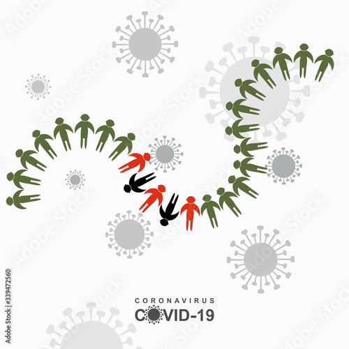 Infection in society with a coronavirus. Warning biological hazard risk banner. Coronavirus COVID-19. Vector information illustration.
