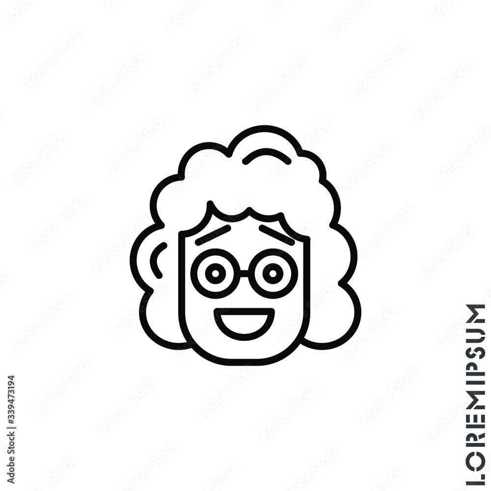 Smile vector girl, woman icon, happy symbol with raised eyebrows. Linear style sign for mobile concept and web design. Emoji symbol illustration. Pixel vector graphics - Vector.