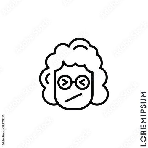 Angry and Holding Temper girl, woman Emoticon Icon Vector Illustration. Outline Style. Confounded Emoji (Emoticon) Icon / Vector - In Line / Stroke Design