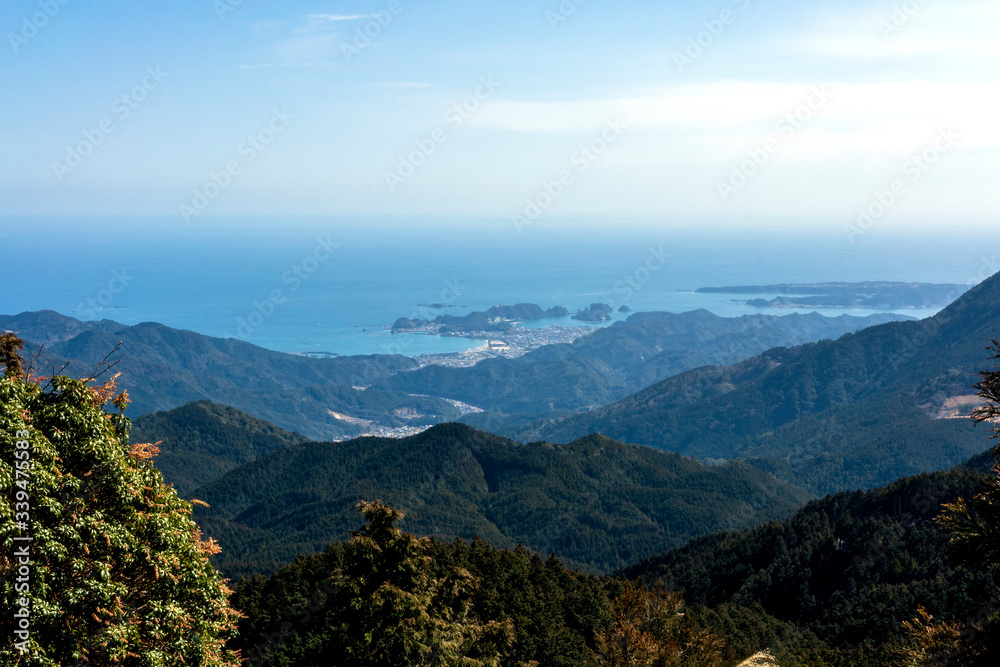 View towards Nachikatsuura where Kii-Katsuura station is the end of the trail. Kumano Kodo is a Unesco World Heritage site ancient pilgrimage route in Japan