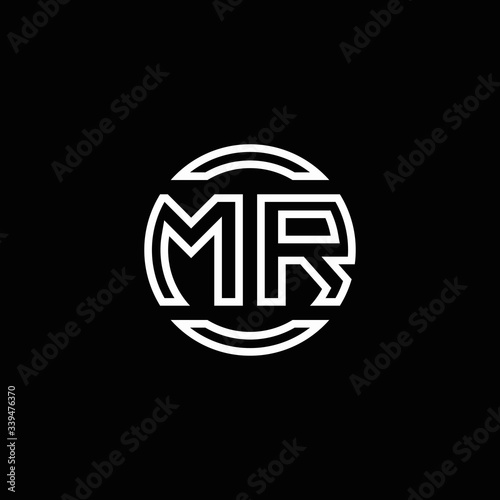 MR logo monogram with negative space circle rounded design template