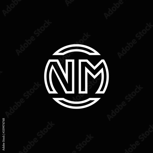 NM logo monogram with negative space circle rounded design template photo