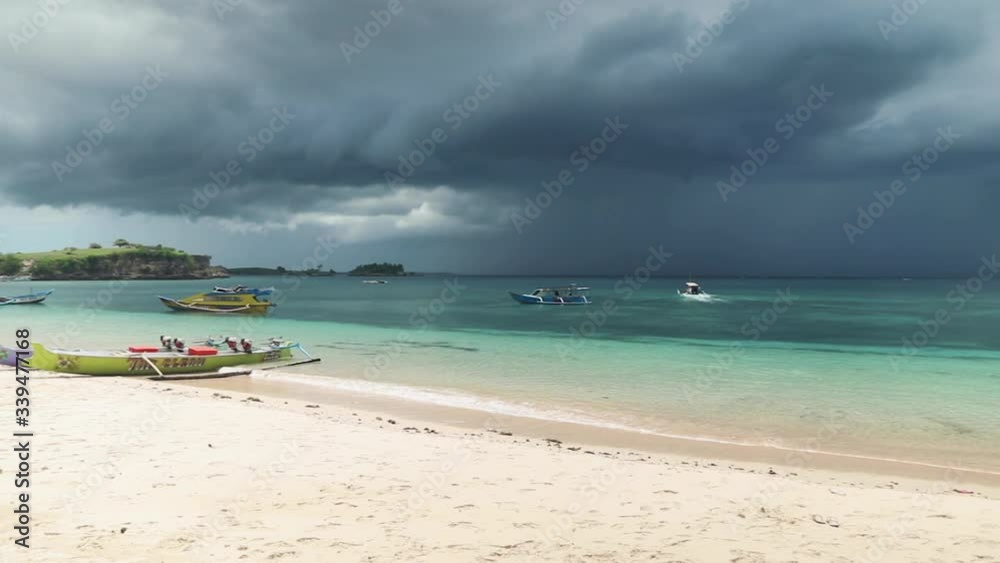 Lombok Island, Indonesia - The Gorgeous Scenery Of White Sand Beach and Turquoise Blue Water - Beautiful Tourist Destination - Wide Shot Lombok Island, Indonesia - The Gorgeous Scenery Of White Sand Beach and Turquoise Blue Water - Beautiful Tourist Destination - Wide Shot
