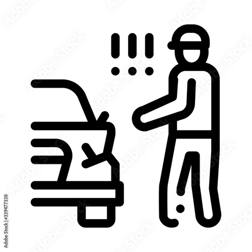 indignant driver of broken car bumper icon vector. indignant driver of broken car bumper sign. isolated contour symbol illustration