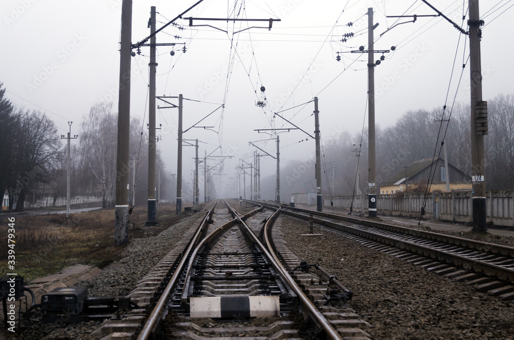 railway in the morning fog