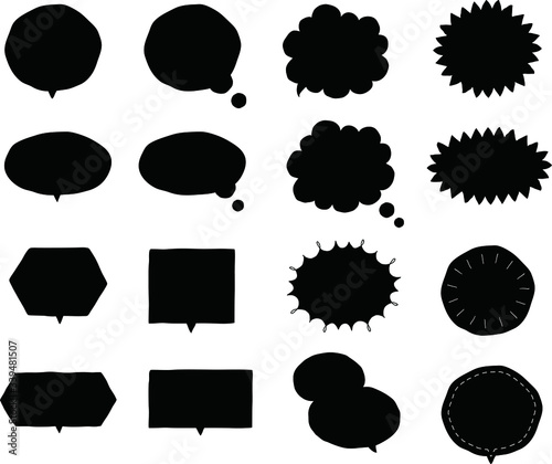シンプルでおしゃれな白黒の吹き出し、線、ベクター