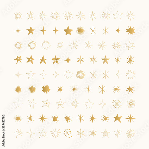 Set of golden vector stars. Elegant gold foil holiday design. Vector isolated illustration.