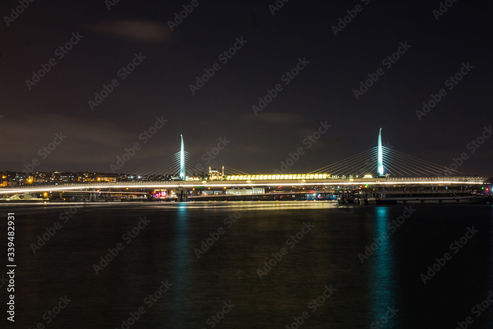 Night view of Istanbul Ataturk Bridge. Turkey