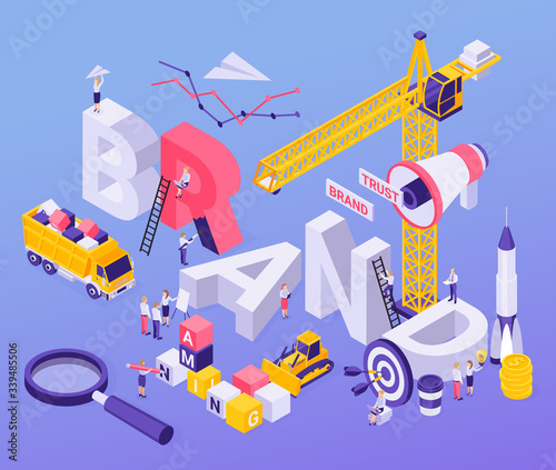 Brand Building Isometric Background 