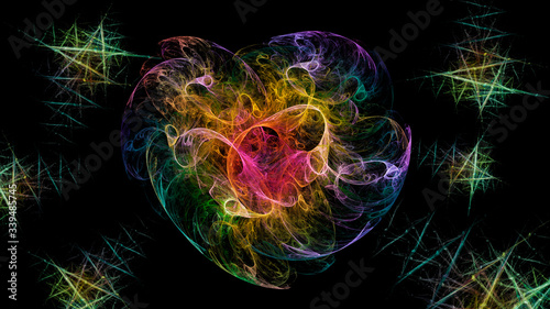 Obraz na płótnie Abstract space multicolored neon pattern with comets and heart. Fractal pattern for creativity and design. Use monitor desktop w salonie