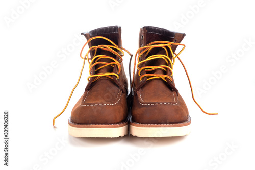 Brown boot on white background.
