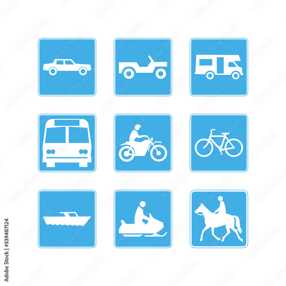 Set of vector transportation icon on blue background vector illustration EPS10