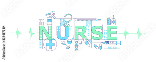 Nurse word concepts word concepts thin line vector banner. Medicine, pharmacology, healthcare. Isolated typography with icons. Cures and medical syringe creative creative illustration on white