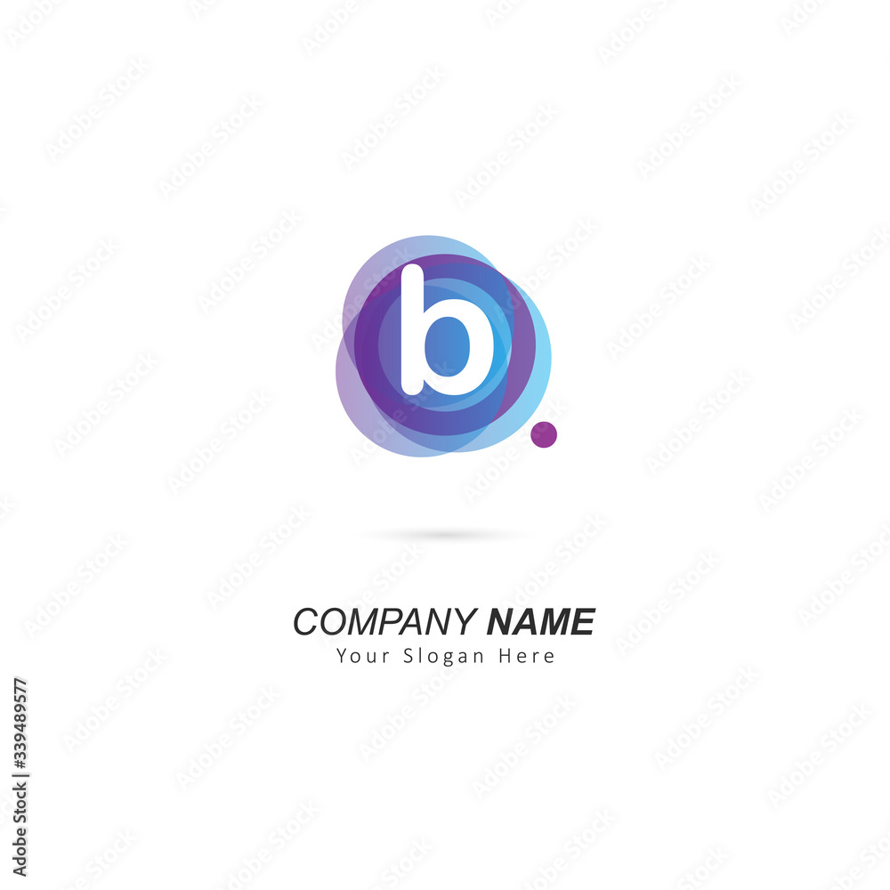 Abstract lowercase B letter Logo design with circle and dot element. Vector illustration template