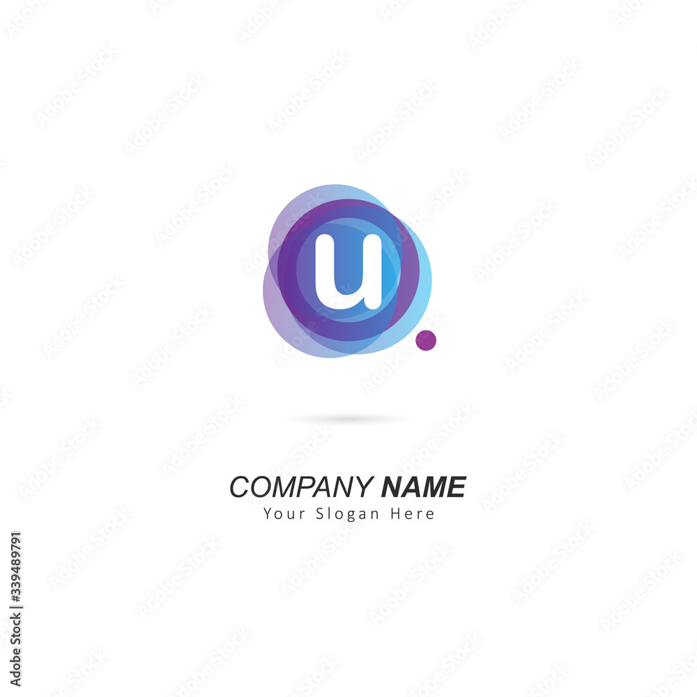 Abstract lowercase U letter Logo design with circle and dot element. Vector illustration template