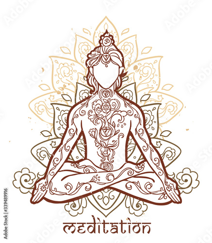 Ornamental man in a yoga pose Ornament beautiful card with yoga man