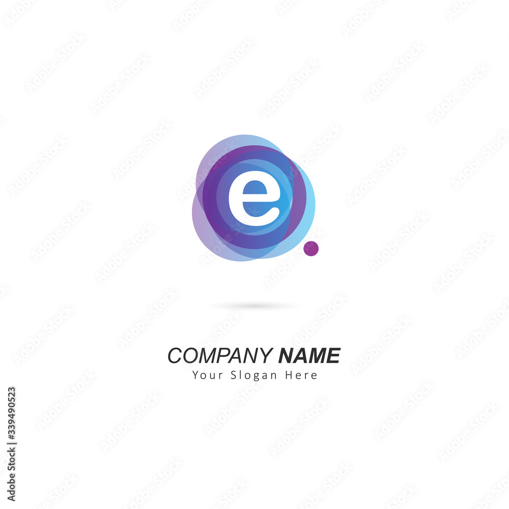 Abstract lowercase E letter Logo design with circle and dot element. Vector illustration template