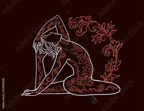 Ornamental man in a yoga pose Ornament beautiful card with yoga man