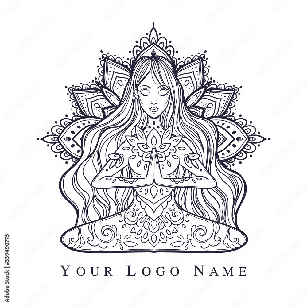 Ornamental woman in a yoga pose Vector illustration in ethnic, boho styles. Ornamental woman in a yoga pose Vector illustration in ethnic, boho styles.