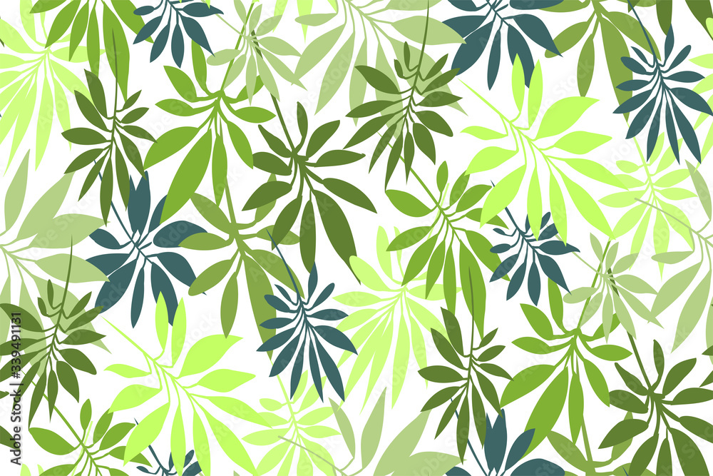 Fototapeta premium Tropical leaves seamless background pattern. Vector floral design. Textile, fabric, wallpaper