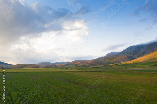 beautiful panorama of the Plain of Castelluccio of Norcia  Umbria