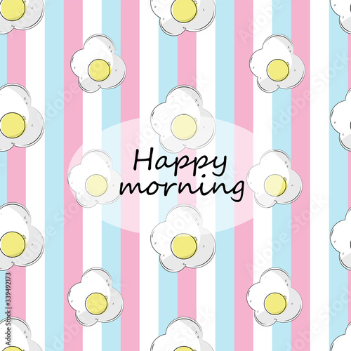 pattern, fried eggs on stripes background, happy morning
