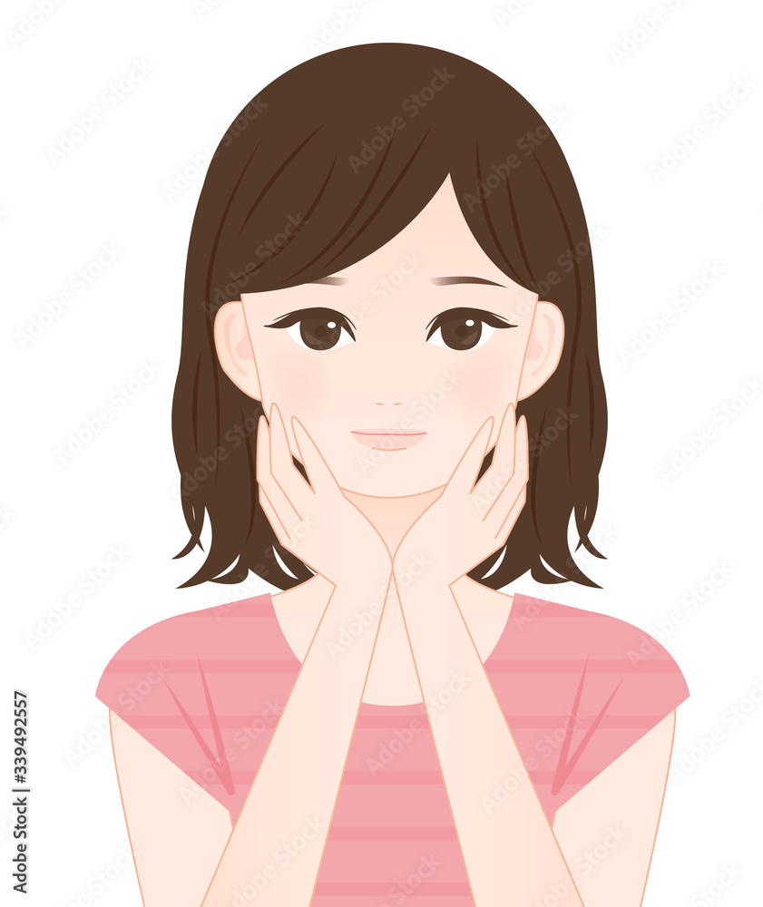 顔に手を当てている女性 顔に手を当てている女性