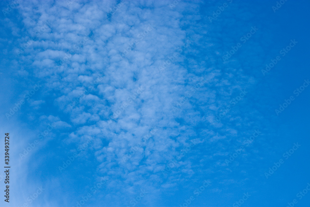 Cirrocumulus clouds in the blue sky. Natural background with copy space for text. Cirrocumulus clouds in the blue sky. Natural background with copy space for text.